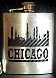 6oz Stainless Steel Flask Liquor Whiskey Custom Chicago Skyline Funnel