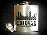 6oz Stainless Steel Flask Liquor Whiskey Custom Chicago Skyline Funnel