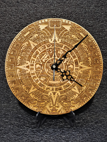 Aztec Calendar Laser Engraved Wood Clock