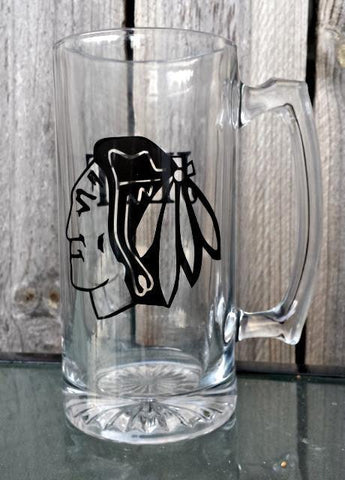 Chicago Blackhawks custom logo beer mug personalized hockey